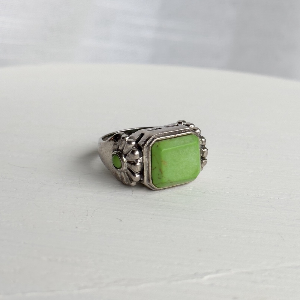 Vintage Green Turquoise Gaspeite Sterling Silver 925 ring ✨